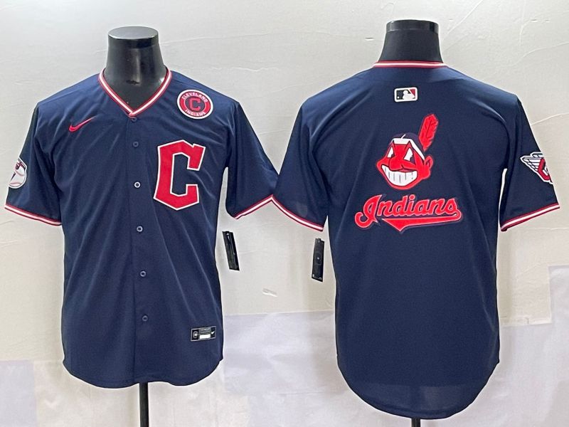 Men 2025 Cleveland Indians Blank Dark Blue Game Nike MLB Jersey style 5